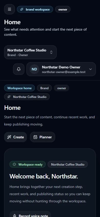 Vocalis in two minutes controls in the Northstar Coffee Studio synthetic workspace (mobile view).